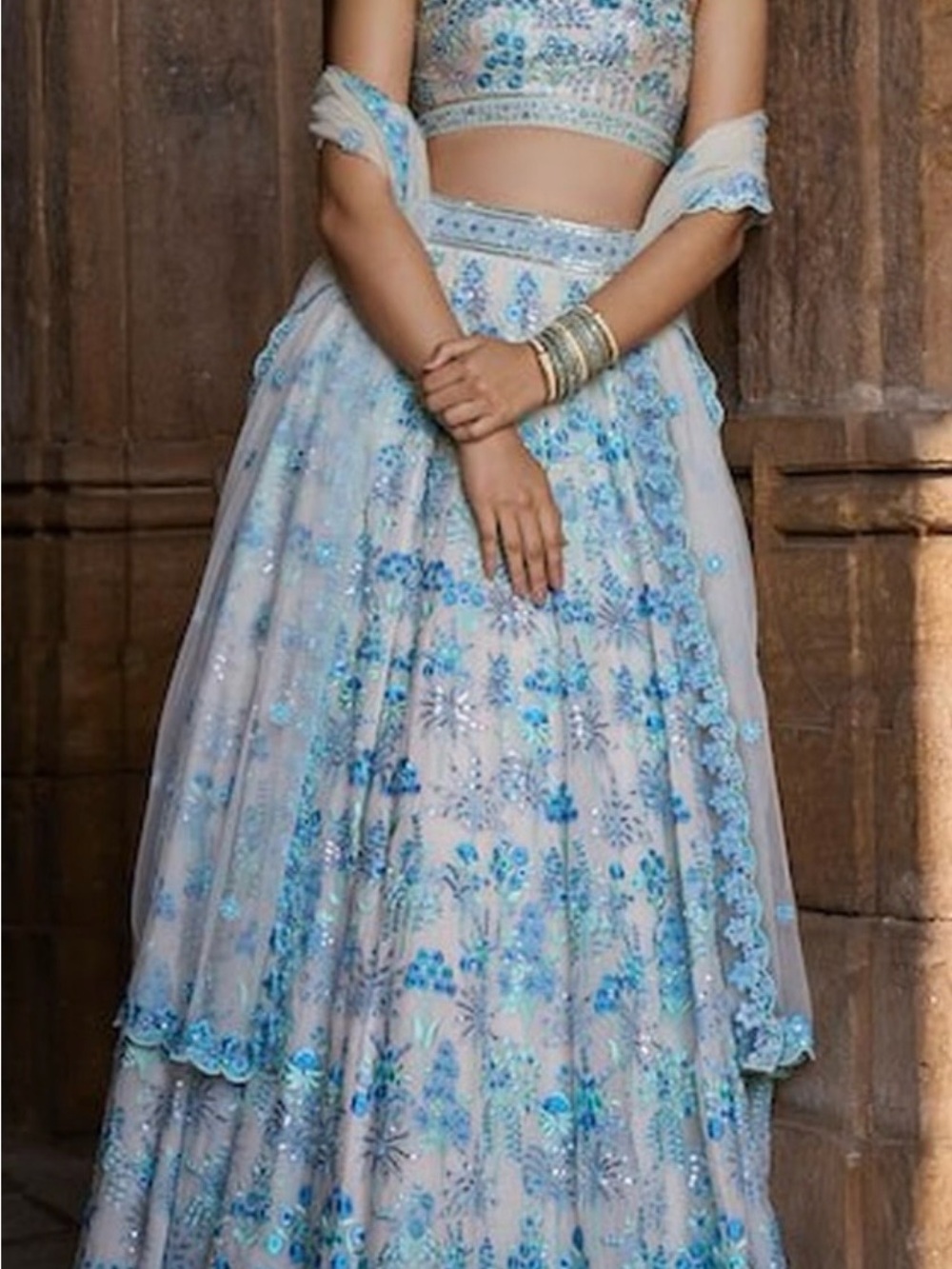 Embroidered Light Blue Floral Lehenga Set Size 4, NWT